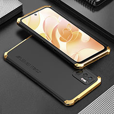 Custodia Lusso Alluminio Cover 360 Gradi per Xiaomi Redmi Note 10 JE 5G Oro e Nero