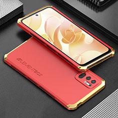 Custodia Lusso Alluminio Cover 360 Gradi per Xiaomi Redmi Note 10 JE 5G Oro e Rosso