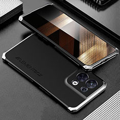 Custodia Lusso Alluminio Cover 360 Gradi per Xiaomi Redmi Note 13 5G Argento e Nero