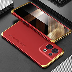 Custodia Lusso Alluminio Cover 360 Gradi per Xiaomi Redmi Note 13 5G Oro e Rosso