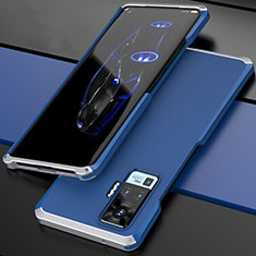 Custodia Lusso Alluminio Cover per Vivo X50 Pro 5G Argento e Blu