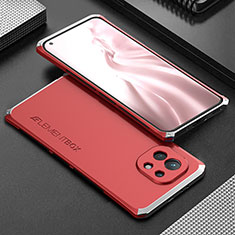 Custodia Lusso Alluminio Cover T01 per Xiaomi Mi 11 5G Argento e Rosso