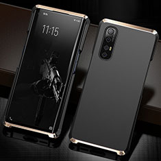 Custodia Lusso Alluminio Cover T02 per Oppo Find X2 Neo Oro e Nero