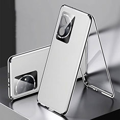 Custodia Lusso Alluminio e Pelle Cover 360 Gradi P01 per Huawei Honor 100 5G Argento
