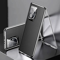 Custodia Lusso Alluminio e Pelle Cover 360 Gradi P01 per Huawei Honor 100 5G Nero