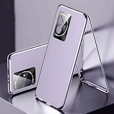 Custodia Lusso Alluminio e Pelle Cover 360 Gradi P01 per Huawei Honor 100 5G Viola