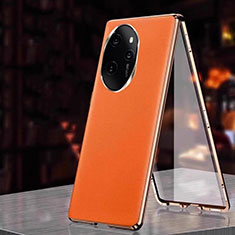 Custodia Lusso Alluminio e Pelle Cover 360 Gradi P01 per Huawei Honor 100 Pro 5G Arancione