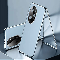 Custodia Lusso Alluminio e Pelle Cover 360 Gradi P01 per Huawei Honor 100 Pro 5G Blu