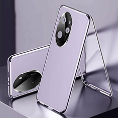 Custodia Lusso Alluminio e Pelle Cover 360 Gradi P01 per Huawei Honor 100 Pro 5G Viola