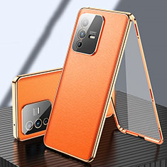 Custodia Lusso Alluminio e Pelle Cover 360 Gradi per Vivo V23 5G Arancione