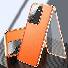 Custodia Lusso Alluminio e Pelle Cover 360 Gradi per Vivo V25 Pro 5G Arancione