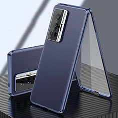 Custodia Lusso Alluminio e Pelle Cover 360 Gradi per Vivo X70 Pro 5G Blu