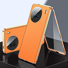 Custodia Lusso Alluminio e Pelle Cover 360 Gradi per Vivo X90 Pro 5G Arancione