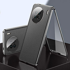 Custodia Lusso Alluminio e Pelle Cover 360 Gradi per Vivo X90 Pro 5G Nero