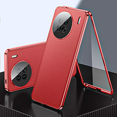 Custodia Lusso Alluminio e Pelle Cover 360 Gradi per Vivo X90 Pro 5G Rosso