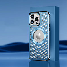 Custodia Lusso Alluminio e Silicone Laterale Cover con Mag-Safe Magnetic AC1 per Apple iPhone 13 Pro Blu
