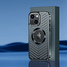 Custodia Lusso Alluminio e Silicone Laterale Cover con Mag-Safe Magnetic AC1 per Apple iPhone 13 Verde Notte