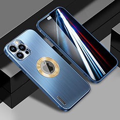 Custodia Lusso Alluminio e Silicone Laterale Cover con Mag-Safe Magnetic JL1 per Apple iPhone 14 Pro Blu