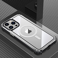 Custodia Lusso Alluminio e Silicone Laterale Cover con Mag-Safe Magnetic QC1 per Apple iPhone 13 Pro Argento