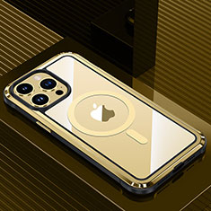Custodia Lusso Alluminio e Silicone Laterale Cover con Mag-Safe Magnetic QC1 per Apple iPhone 13 Pro Max Oro