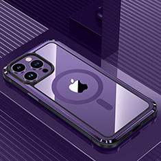 Custodia Lusso Alluminio e Silicone Laterale Cover con Mag-Safe Magnetic QC1 per Apple iPhone 13 Pro Max Viola