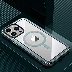 Custodia Lusso Alluminio e Silicone Laterale Cover con Mag-Safe Magnetic QC1 per Apple iPhone 14 Pro Max Ciano
