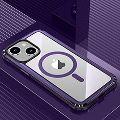 Custodia Lusso Alluminio e Silicone Laterale Cover con Mag-Safe Magnetic QC1 per Apple iPhone 14 Viola