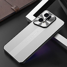 Custodia Lusso Alluminio e Silicone Laterale Cover J01 per Oppo Find X5 Pro 5G Argento