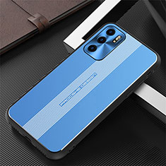 Custodia Lusso Alluminio e Silicone Laterale Cover J02 per Oppo Reno6 5G Blu