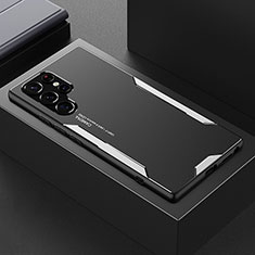 Custodia Lusso Alluminio e Silicone Laterale Cover M01 per Samsung Galaxy S22 Ultra 5G Argento