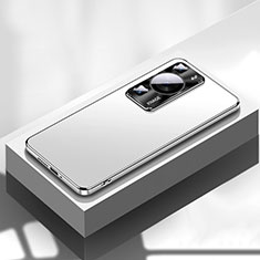 Custodia Lusso Alluminio e Silicone Laterale Cover per Huawei P60 Argento
