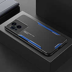 Custodia Lusso Alluminio e Silicone Laterale Cover per Oppo Find X3 Pro 5G Blu