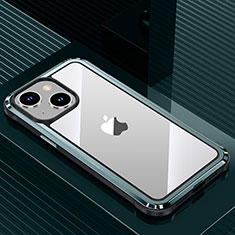 Custodia Lusso Alluminio e Silicone Laterale Cover QC1 per Apple iPhone 13 Ciano