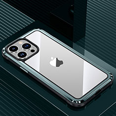 Custodia Lusso Alluminio e Silicone Laterale Cover QC1 per Apple iPhone 14 Pro Ciano