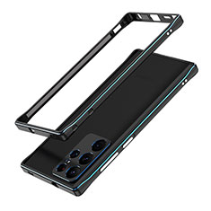 Custodia Lusso Alluminio Laterale Cover A01 per Samsung Galaxy S21 Ultra 5G Blu e Nero