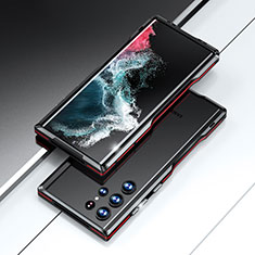 Custodia Lusso Alluminio Laterale Cover A02 per Samsung Galaxy S21 Ultra 5G Rosso e Nero