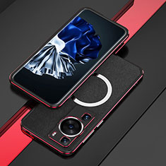 Custodia Lusso Alluminio Laterale Cover con Mag-Safe Magnetic per Huawei P60 Pro Rosso e Nero