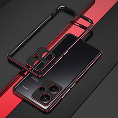 Custodia Lusso Alluminio Laterale Cover JZ1 per Xiaomi Redmi Note 13 Pro+ Plus 5G Rosso e Nero
