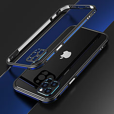 Custodia Lusso Alluminio Laterale Cover N01 per Apple iPhone 12 Pro Max Blu e Nero