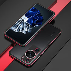 Custodia Lusso Alluminio Laterale Cover per Huawei P60 Rosso e Nero