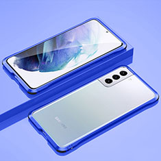 Custodia Lusso Alluminio Laterale Cover per Samsung Galaxy S21 5G Blu
