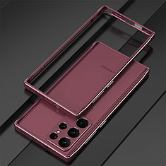 Custodia Lusso Alluminio Laterale Cover per Samsung Galaxy S24 Ultra 5G Rosso Rosa