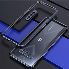 Custodia Lusso Alluminio Laterale Cover per Xiaomi Black Shark 4S Pro 5G Blu e Nero