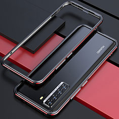 Custodia Lusso Alluminio Laterale Cover T01 per Huawei P40 Lite 5G Rosso e Nero