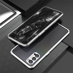 Custodia Lusso Alluminio Laterale Cover T01 per Oppo Reno4 5G Argento