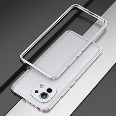 Custodia Lusso Alluminio Laterale Cover T01 per Xiaomi Mi 11 Lite 4G Argento