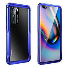 Custodia Lusso Alluminio Laterale Cover T02 per Huawei P40 Blu