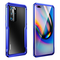 Custodia Lusso Alluminio Laterale Cover T03 per Huawei P40 Pro Blu