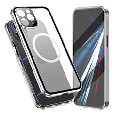 Custodia Lusso Alluminio Laterale Specchio 360 Gradi Cover con Mag-Safe Magnetic per Apple iPhone 13 Pro Max Argento