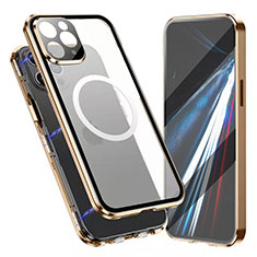 Custodia Lusso Alluminio Laterale Specchio 360 Gradi Cover con Mag-Safe Magnetic per Apple iPhone 13 Pro Max Oro